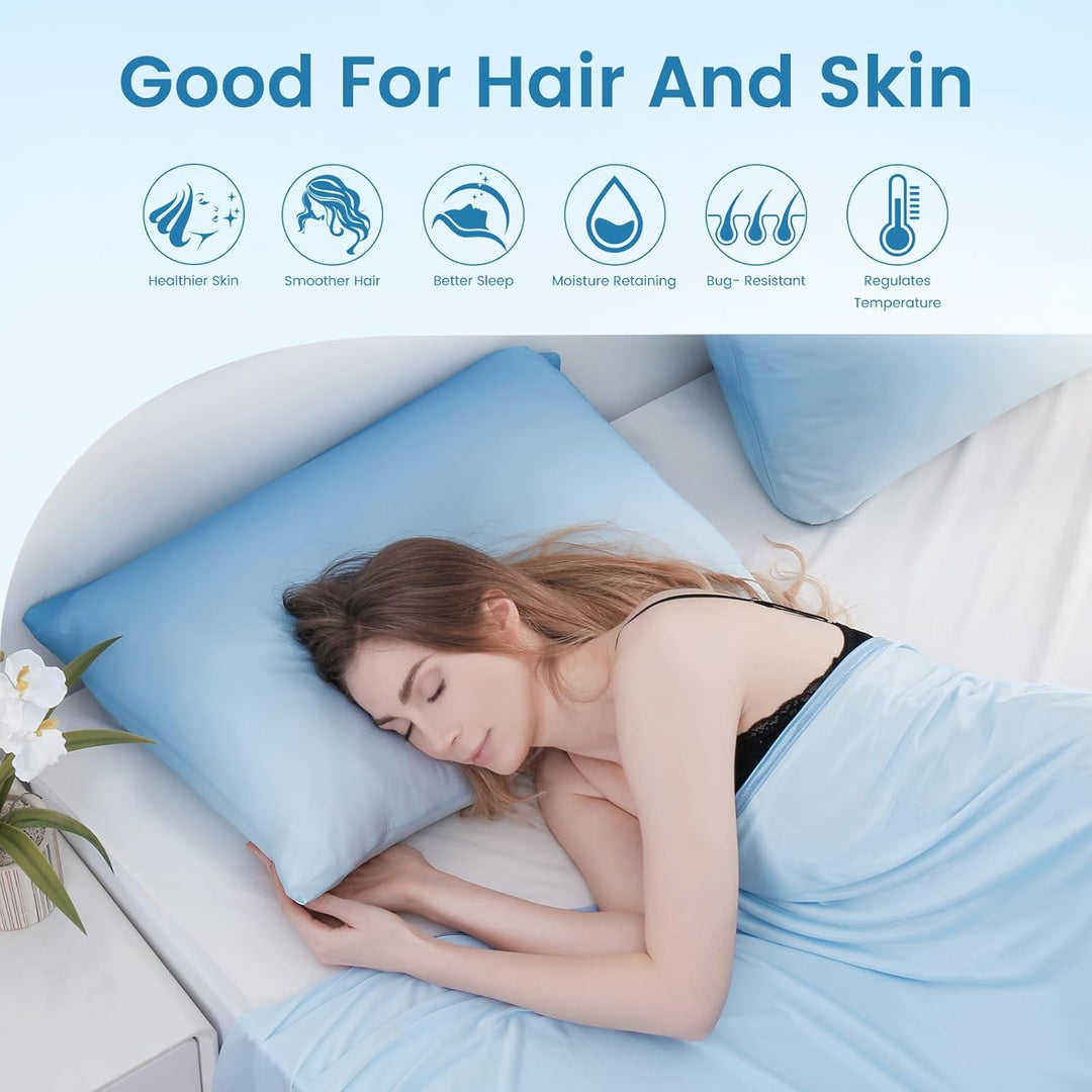 2 Pack Blue Cooling Pillowcases – Breathable, Soft, Skin & Hair Protecting | Bowlift