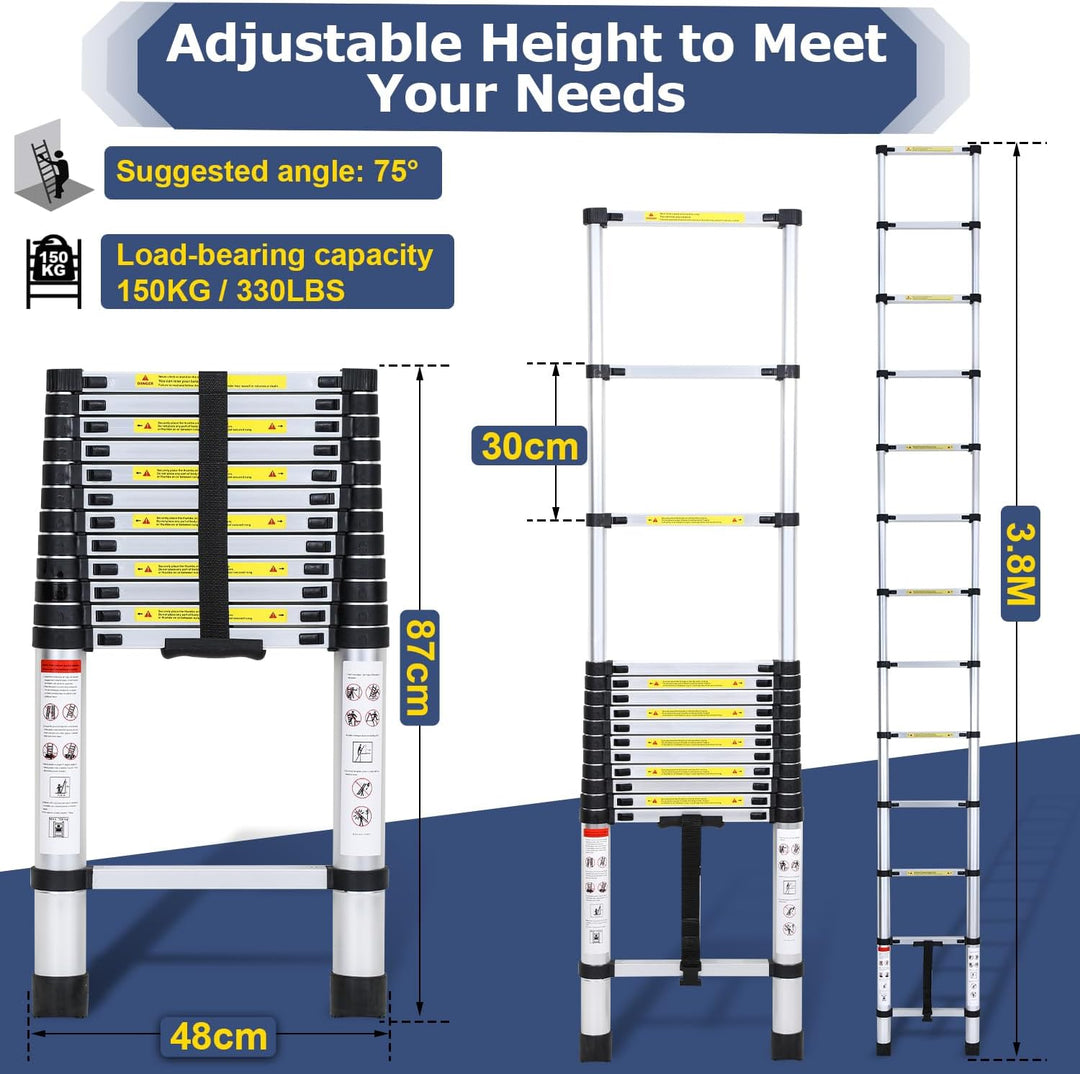 Telescopic Ladder Aluminum Load capacity up to 150kg 2.6m-5m | Bowlift