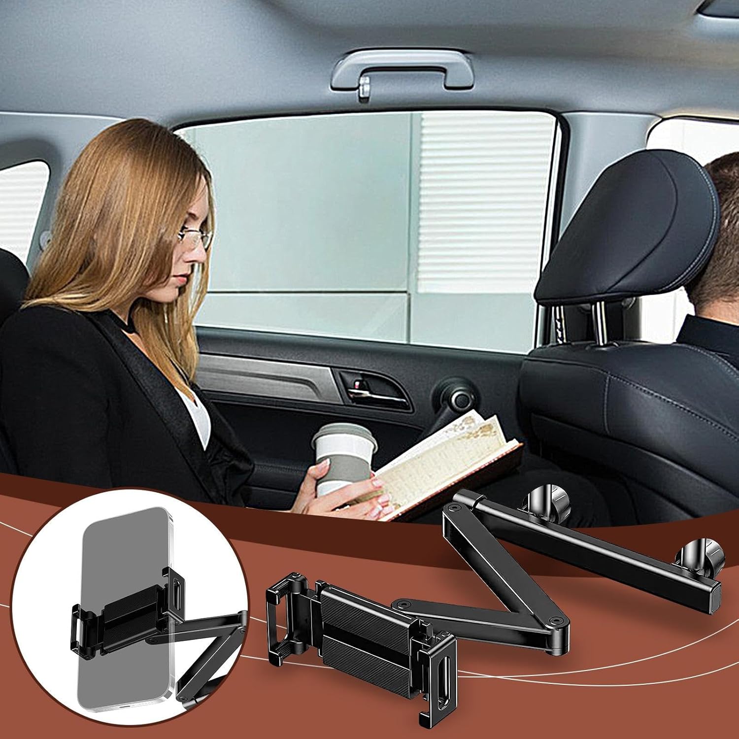 BowLift | Car Headrest Tablet Holder – Adjustable 360° Backseat Phone & Tablet Mount – Movira