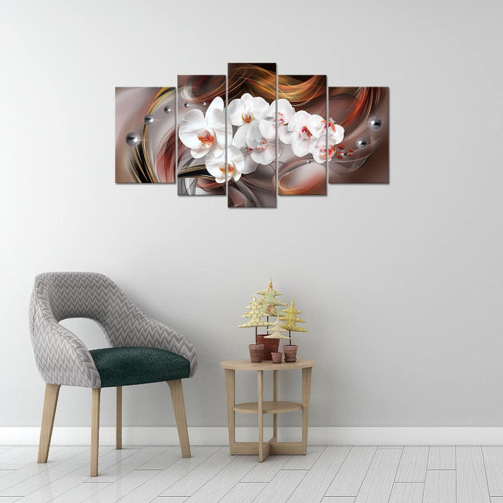 Set Of 5 White Orchid Canvas Wall Art Painting | Bowlift