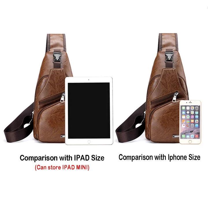 BowLift | Large Men's Leather Bag Chest Backpack Waterproof Crossbody Bag with USB