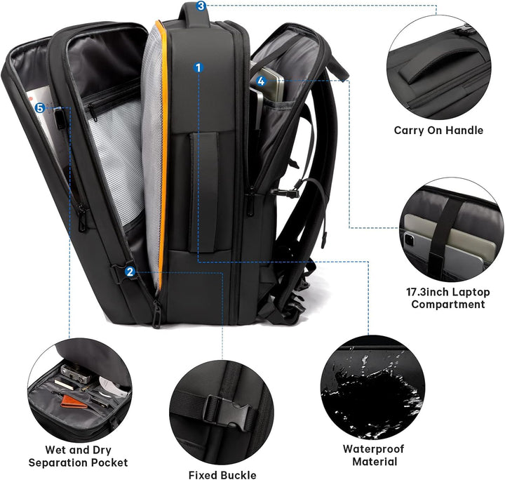 Expandable 26–45L Waterproof Travel Backpack with Laptop Sleeve & Duffle Carry | Bowlift