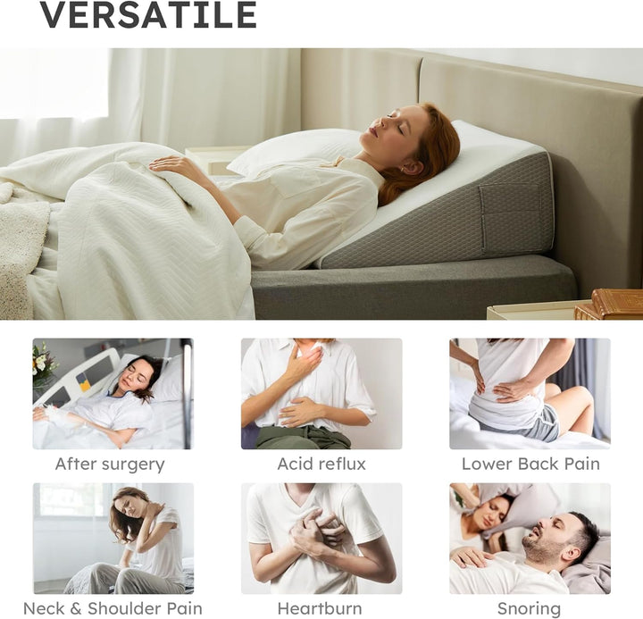 BowLift | Deluxe Inclined Wedge Support Pillow | Cooling Gel Memory Foam, Removable Cover & Ideal for Back Pain Relief and Acid Reflux