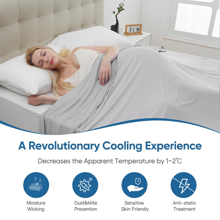 Cooling Blanket –   Q-Max>0.5, Lightweight Bamboo Fiber, Breathable & Soft, All-Season Cool Comfort | Bowlift