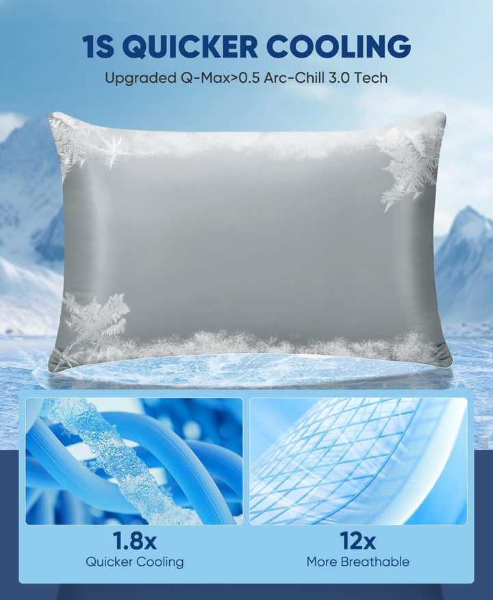 2-Pack Premium Silky Super Cooling Dark Gray Pillowcases –  Extreme Q-Max 0.5 | Bowlift