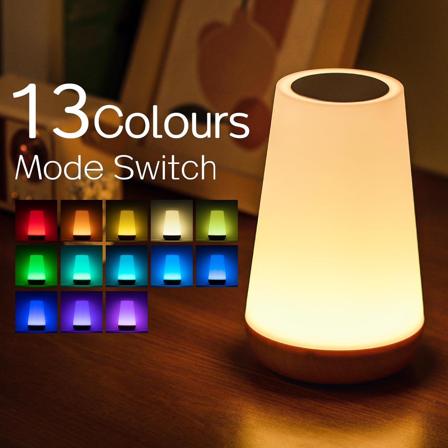 BowLift | Night Light, LED Touch Bedside Table Lamp, 13 RGB Colours Changing