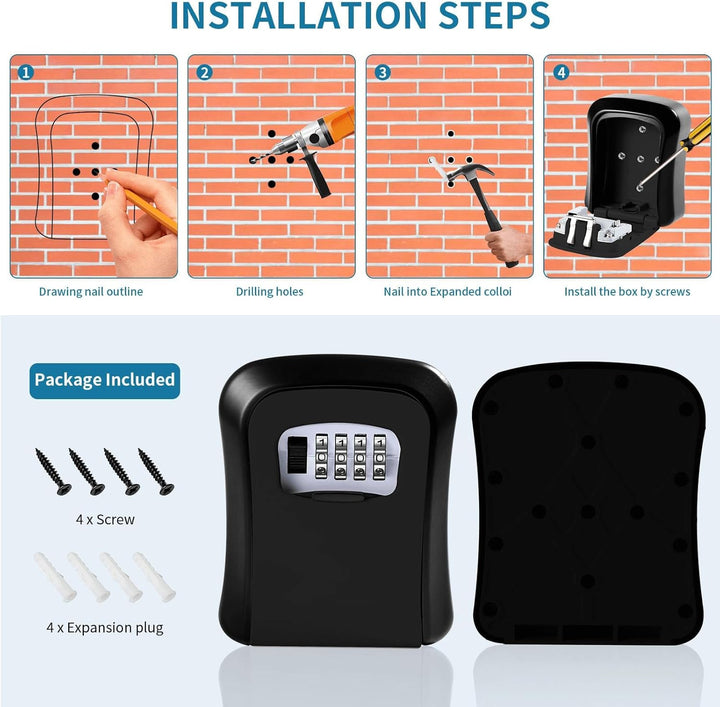 BowLift | Key Safe Wall Mounted-Key Lock Box with 4 Digit Combination