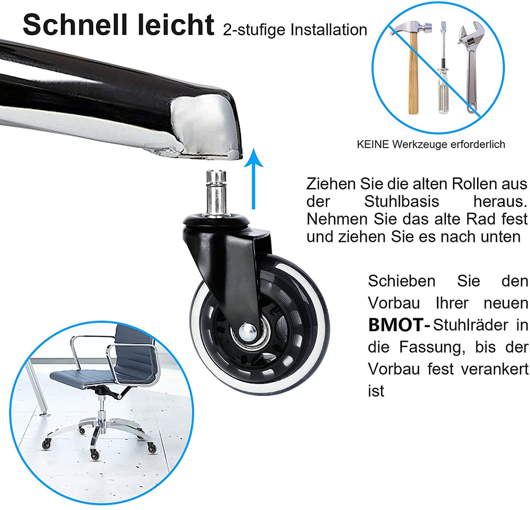 5X Set Heart Floor Rollers Office Chair Wheels | Bowlift