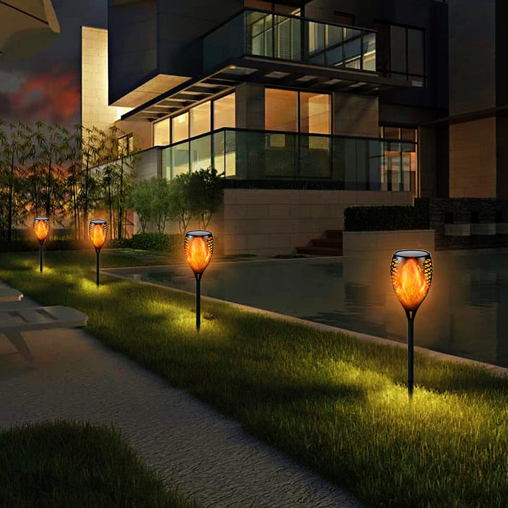 BowLift | FlameGlow Solar Tiki Torches | Flickering Flame Lights | Sustainable Garden Lighting
