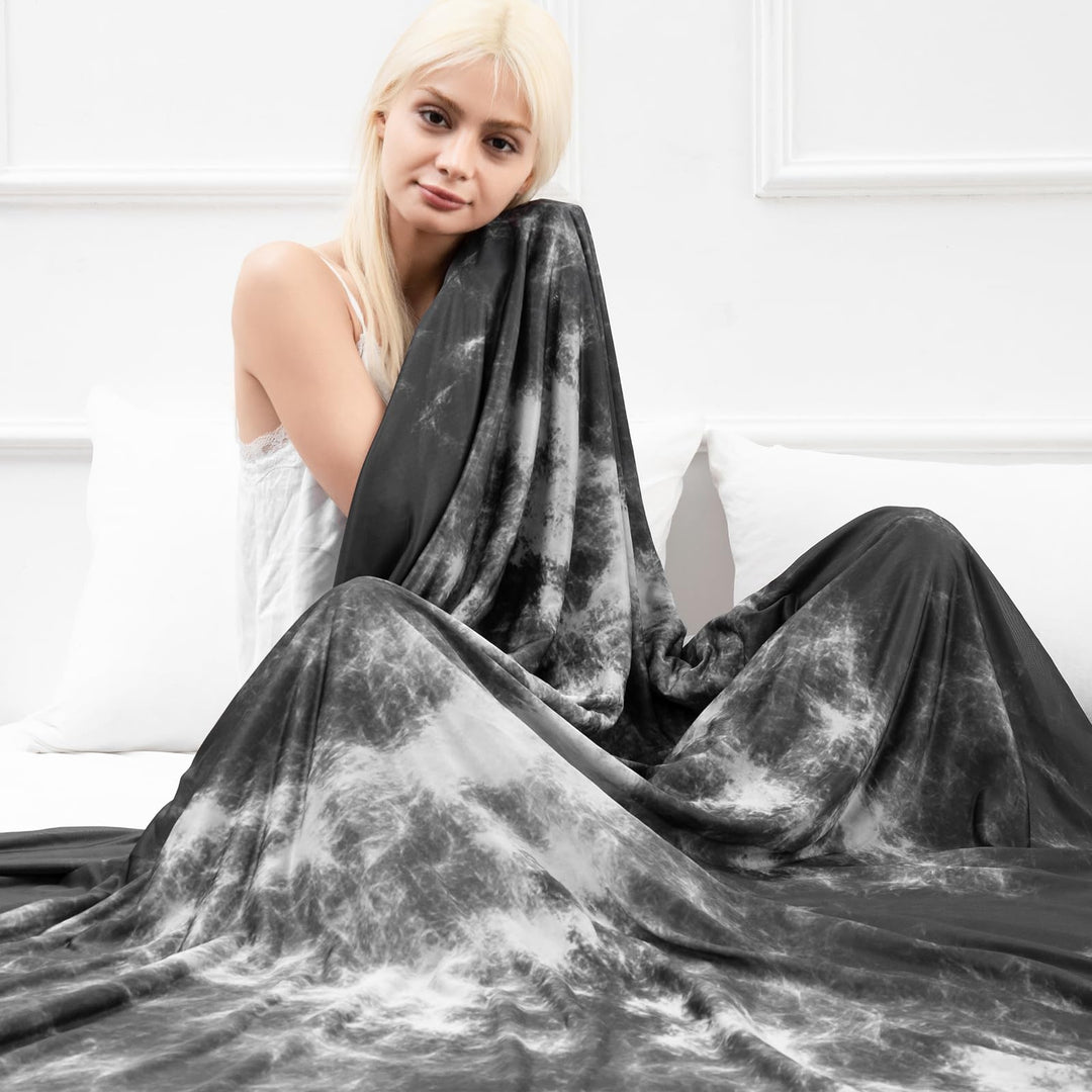 Tie Dye Cooling Blanket – Q-Max 0.5+ Double-Layer Dual-Sided Cool Touch Blanket for Comfortable Summer Nights-Grey | Bowlift