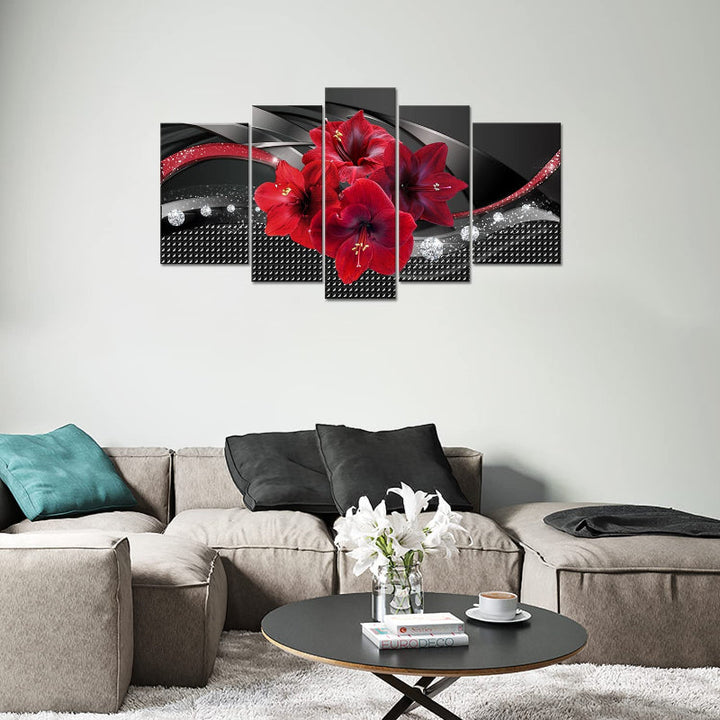 Set Of 5 Red Lily Canvas Wall Art Painting | Bowlift