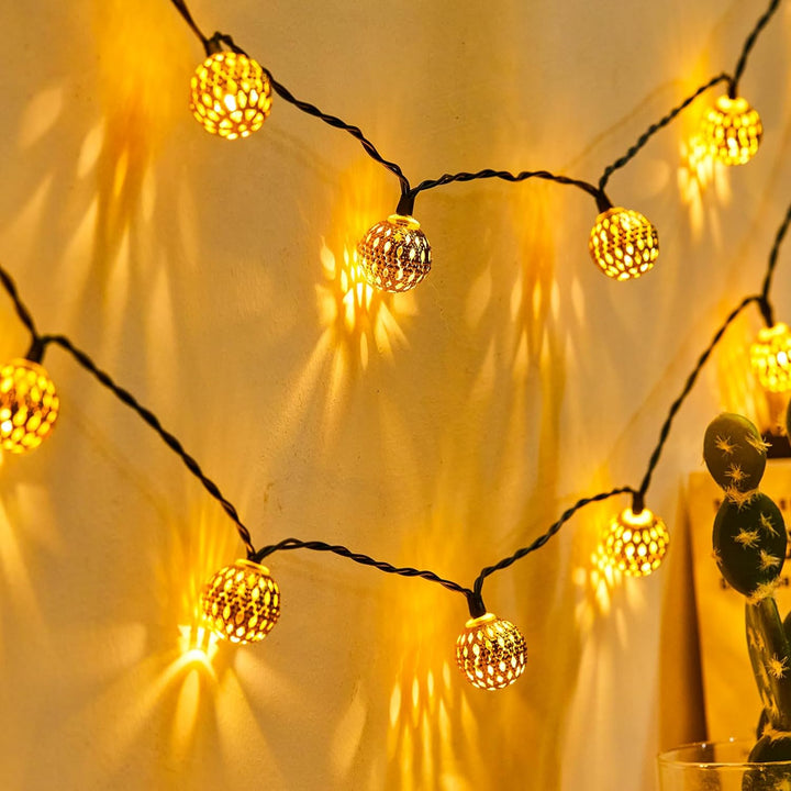 BowLift | Moroccan waterproof solar fairy lights, l 12 meters, 100 LED bulbs, l 8