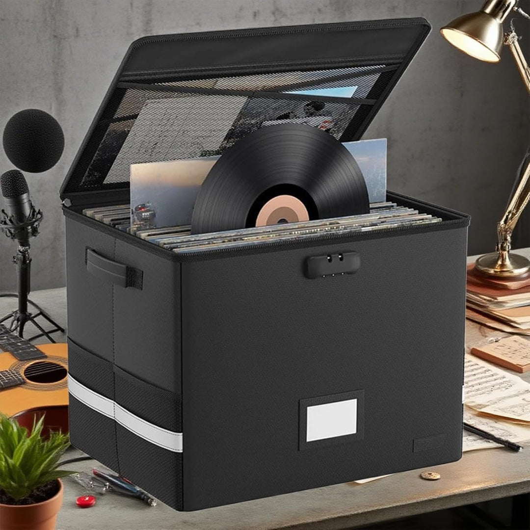 BowLift | Fireproof Record Storage Case – Waterproof Organizer for 150+ 12-Inch Records – Arcion