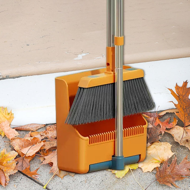 BowLift | Large Broom and Dustpan Set – Long Handle with 180° Rotating Broom Head – Clavira