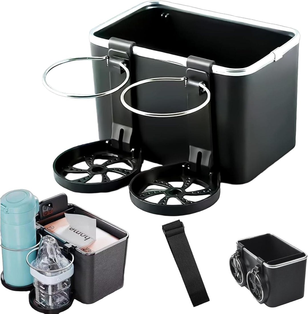 Armrest Organizer with Twin Fold-Flat Cup Holders Bowlift