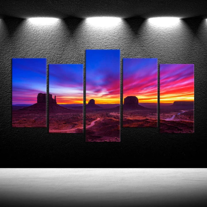 Set Of 5 Sunrise Monument Valley Wall Art Painting | Bowlift
