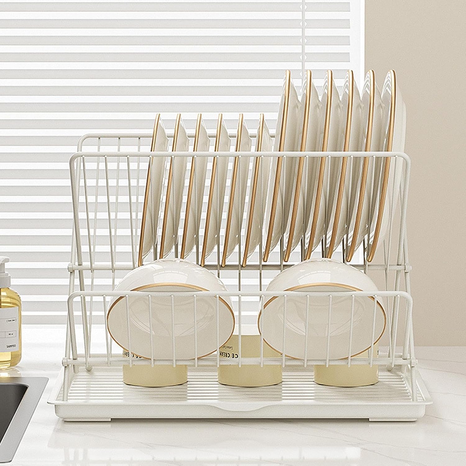 BowLift | Folding Dish Drying Rack – 2-Tier Countertop Drainer with Detachable Tray – Kelvra