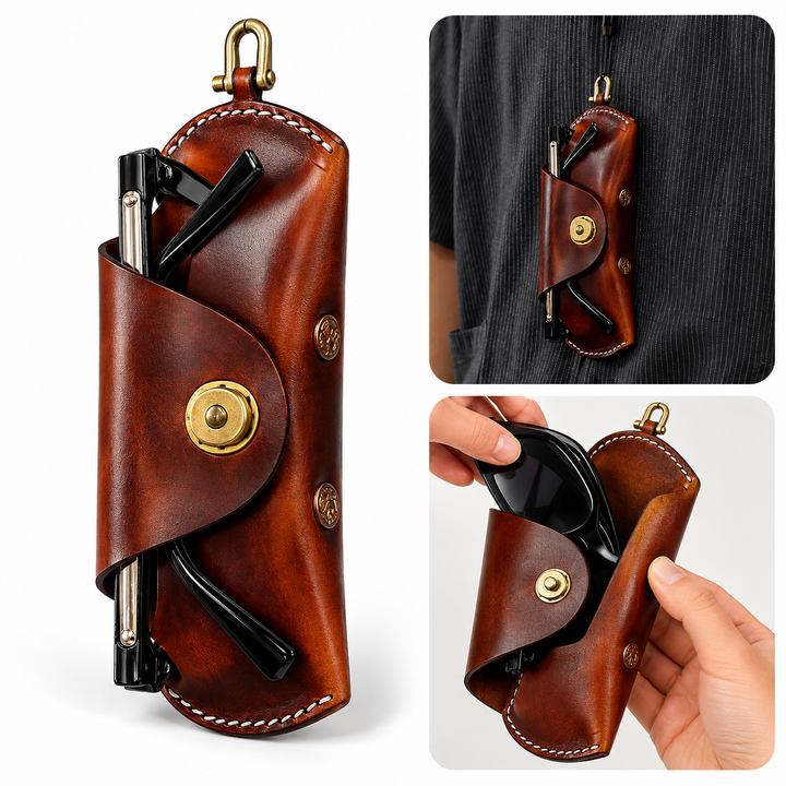 PU Leather Turn-Lock Sunglasses Case Keychain Bowlift