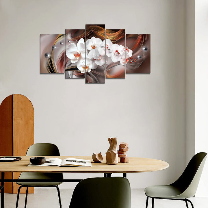 Set Of 5 White Orchid Canvas Wall Art Painting | Bowlift