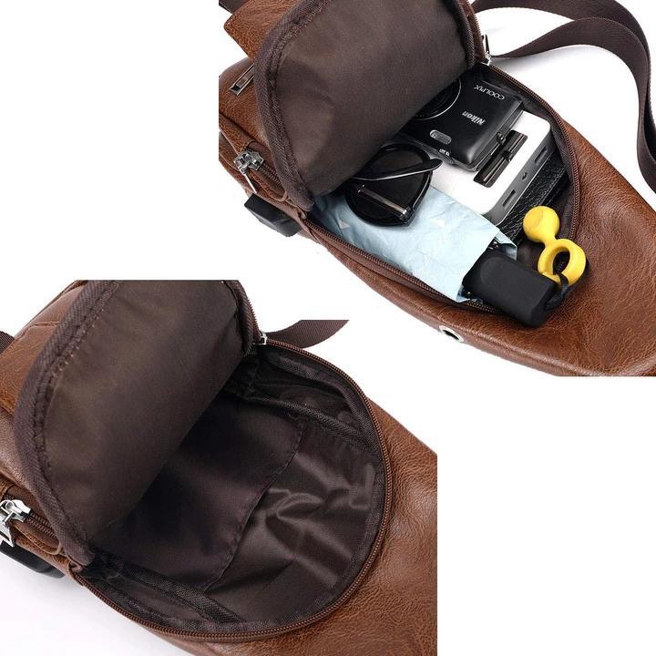 BowLift | Large Men's Leather Bag Chest Backpack Waterproof Crossbody Bag with USB
