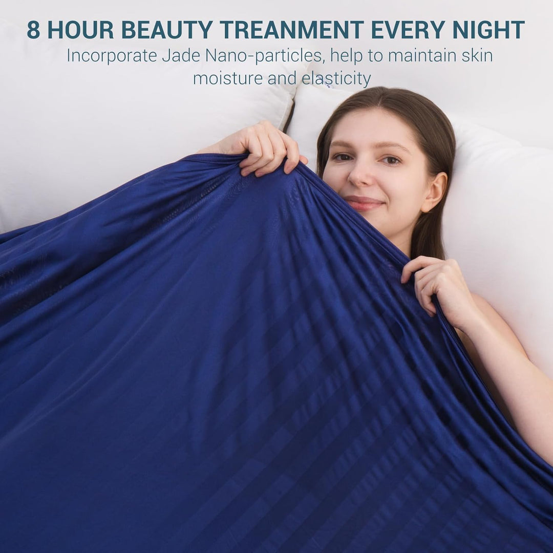Cooling Blanket – Q-Max > 0.5, Striped & Breathable for Hot Sleepers of Navy Blue | Bowlift