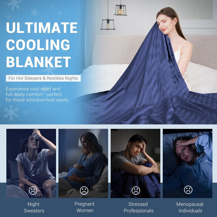 Cooling Blanket – Q-Max > 0.5, Striped & Breathable for Hot Sleepers of Navy Blue | Bowlift