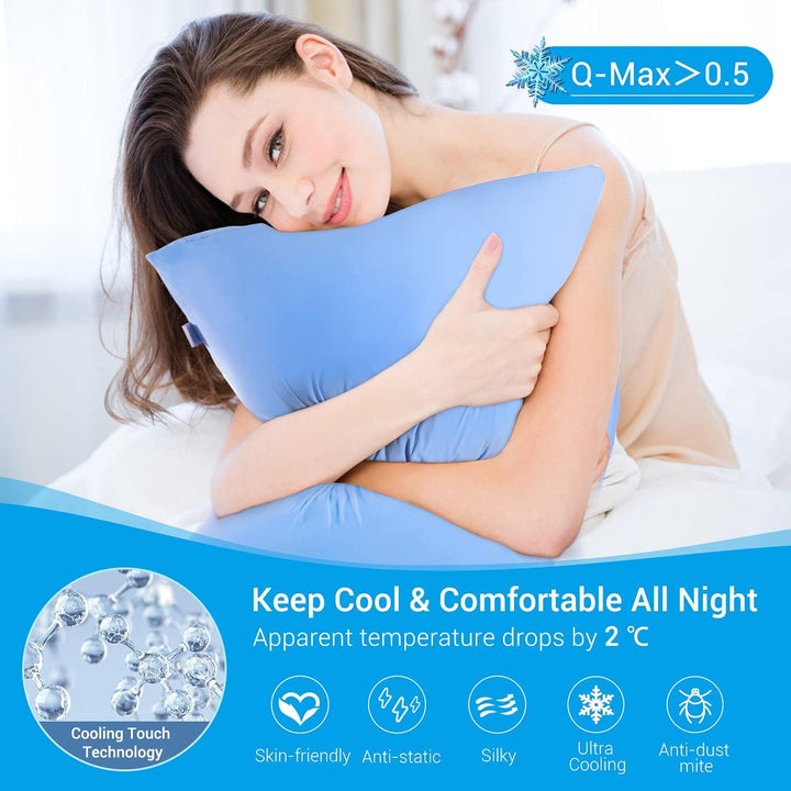 2-Pack Premium Silky Super Cooling Blue Pillowcases –  Extreme Q-Max 0.5 | Bowlift