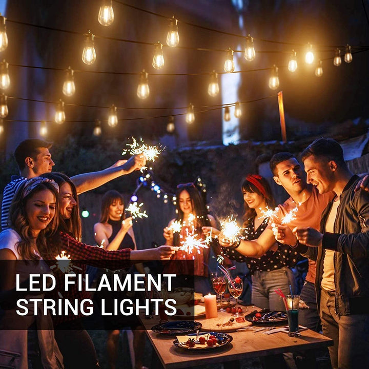 BowLift | Festoon Lights Outdoor, 53FT/16M S14 Outdoor Garden LED String Lights, IP65 Waterproof Outdoor String Lights Main Power 2700K 15+1(Replacement) Bulbs for Outdoor Patio Terrace Yard Wedding Party