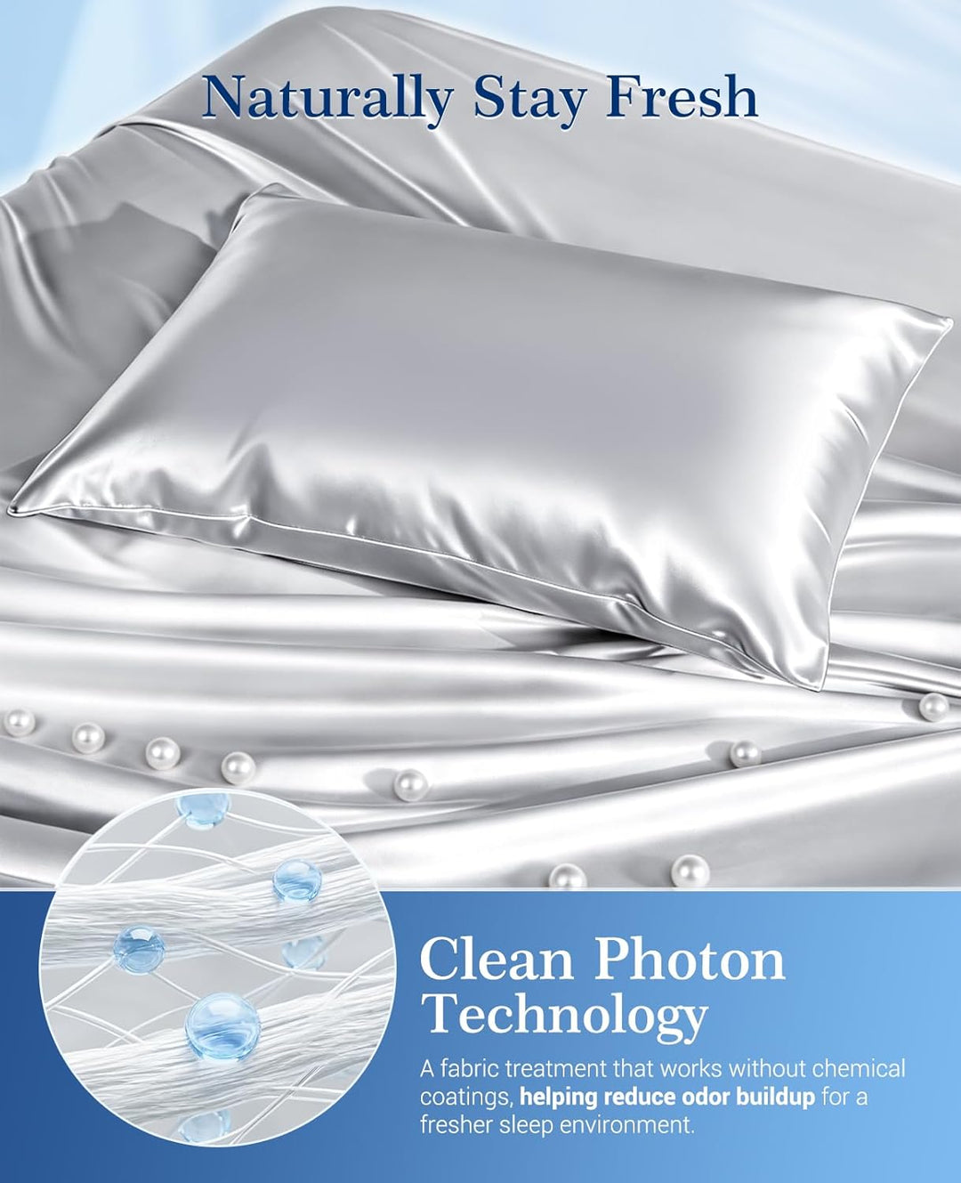Cooling Pillowcases Q-max>0.5, 2-Pack, Soft & Hair-Friendly- Silver Gray | Bowlift
