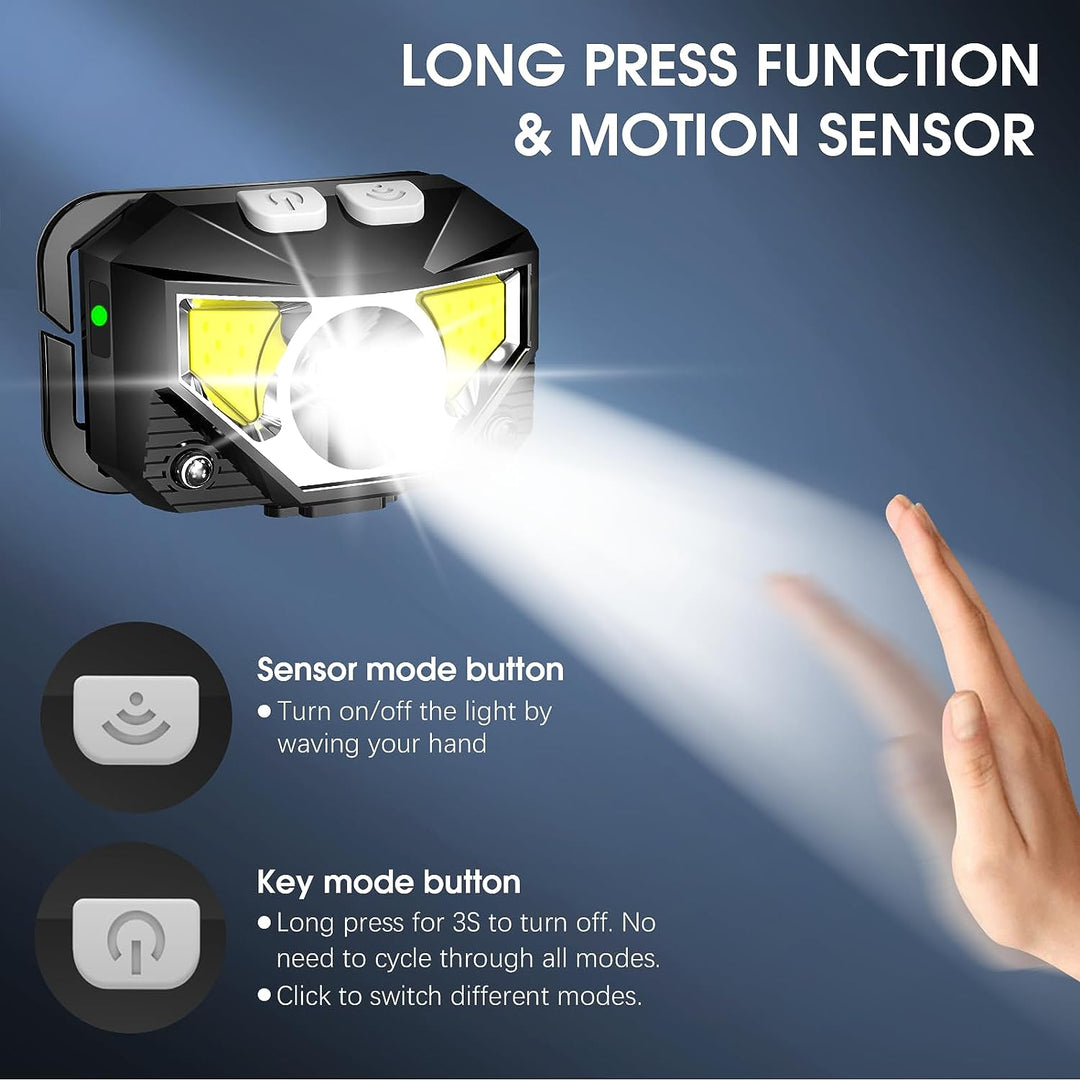 BowLift | 2-Pack Ultra-Clear Rechargeable LED Headlamp Waterproof with Motion Sensor