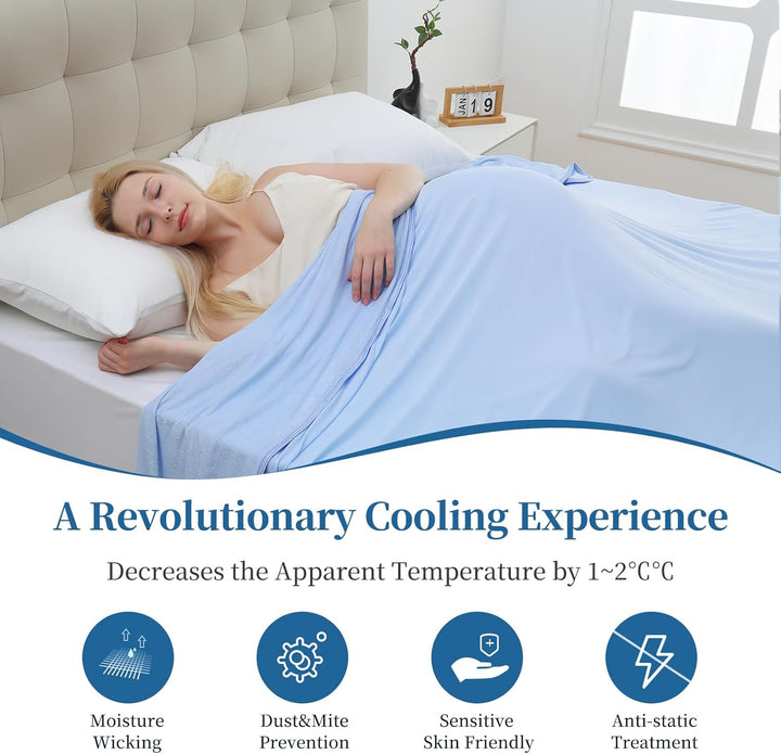 Cool Fiber Q-Max 0.4 Double-Sided Ice Silk Cooling Blanket – Lake Blue | Bowlift
