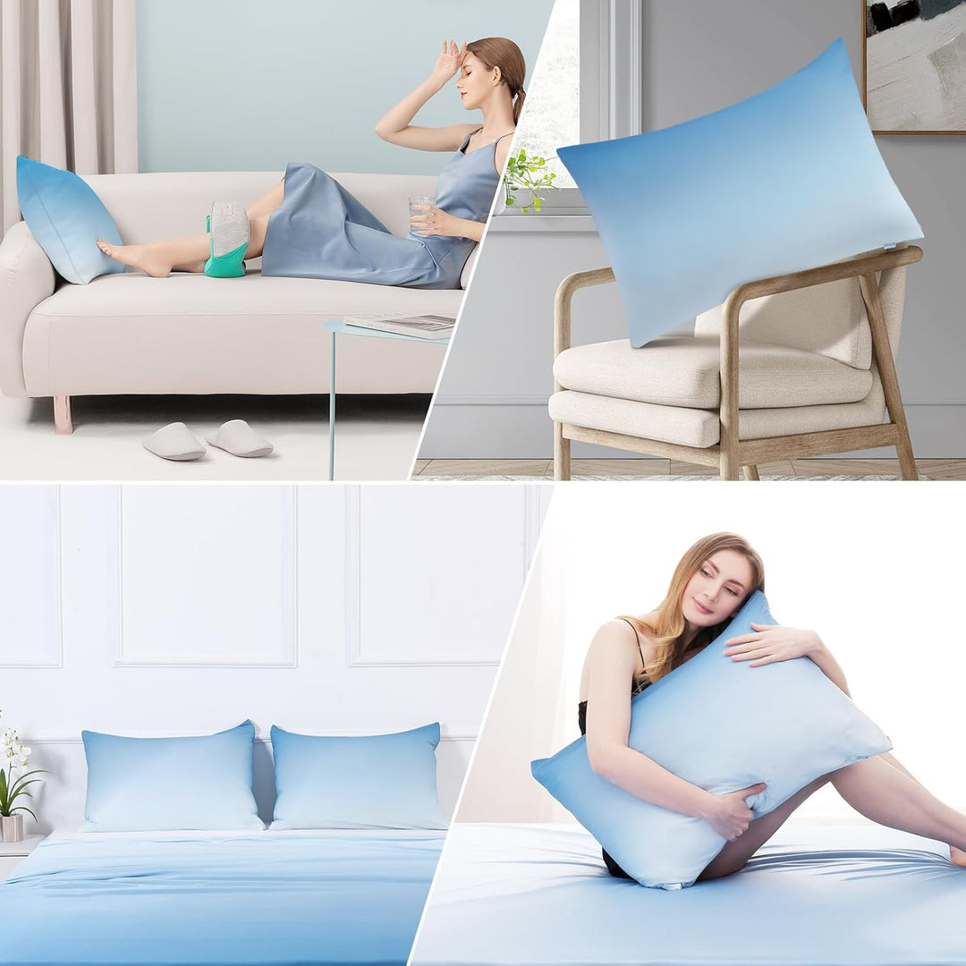 2 Pack Blue Cooling Pillowcases – Breathable, Soft, Skin & Hair Protecting | Bowlift