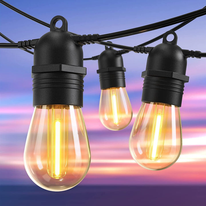 BowLift | Festoon Lights Outdoor, 53FT/16M S14 Outdoor Garden LED String Lights, IP65 Waterproof Outdoor String Lights Main Power 2700K 15+1(Replacement) Bulbs for Outdoor Patio Terrace Yard Wedding Party