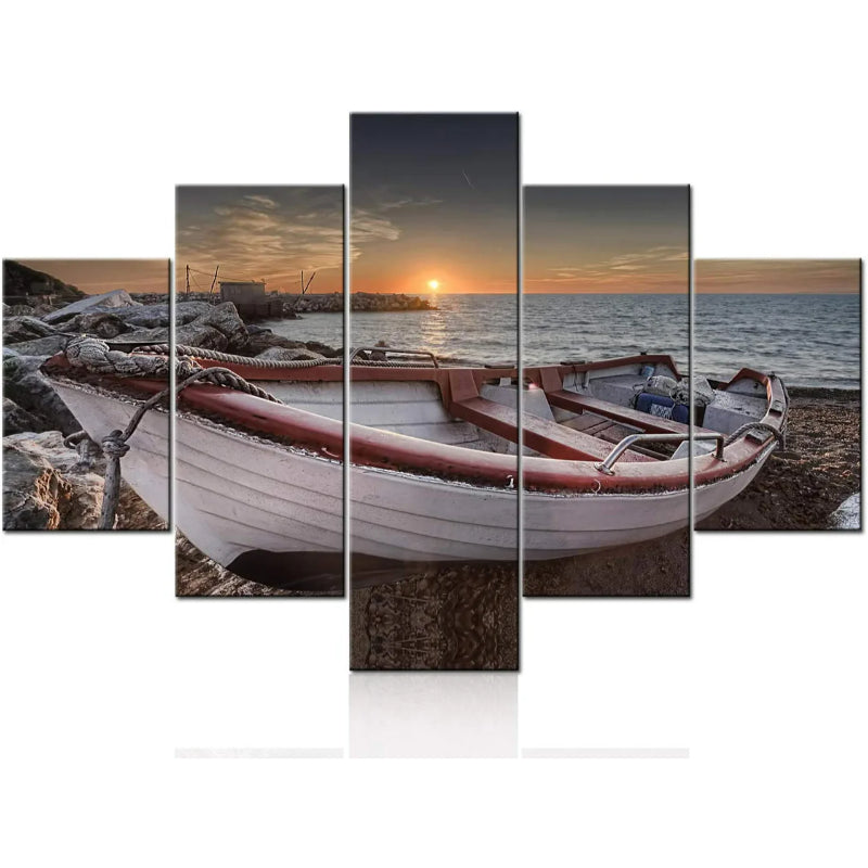 Set Of 5 Art Beach Boat Decorative Canvas | Bowlift
