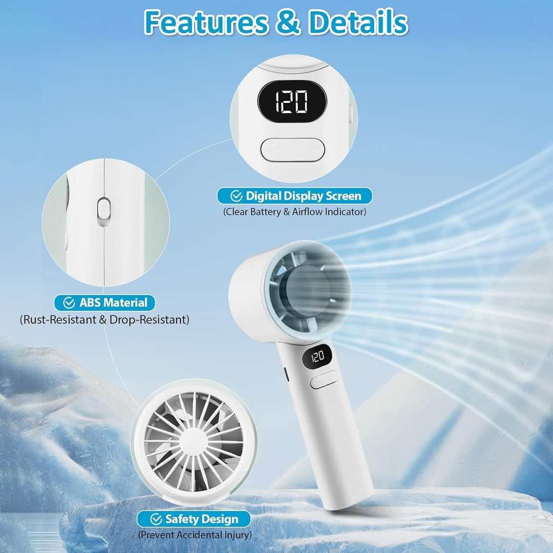 MTech Handheld High-Speed Fan – Rechargeable USB Mini Fan with 120 Speeds & Display | Bowlift