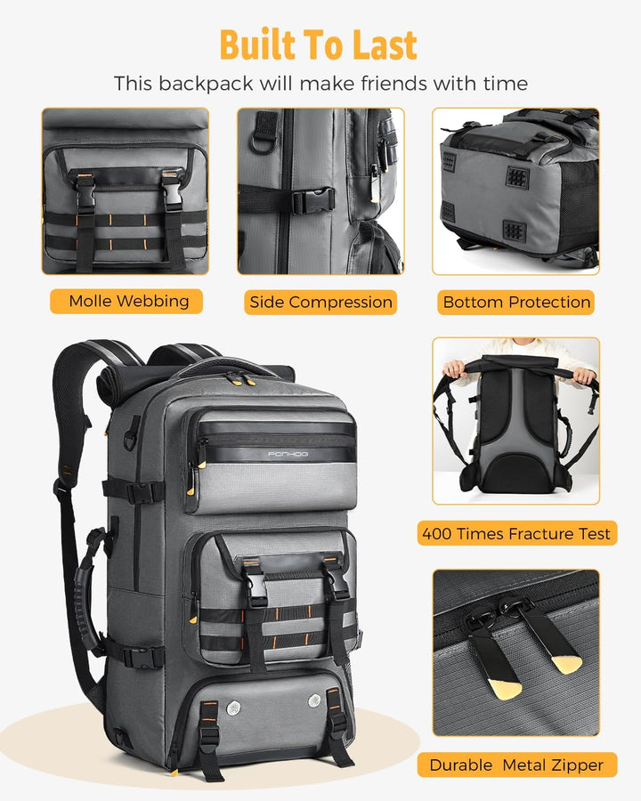 50L Flight-Ready Convertible Travel Backpack with Shoe Compartment & USB Port | Bowlift