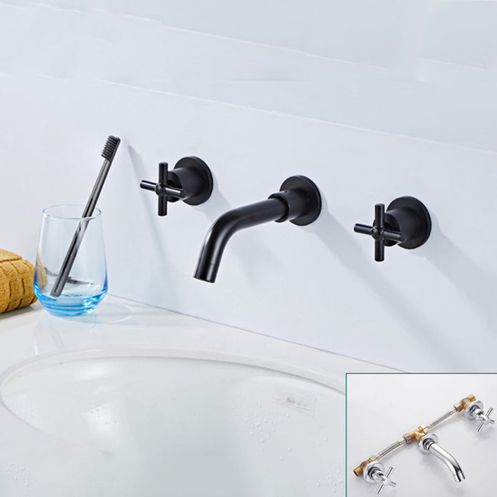 BowLift | Modern bathroom faucet wall-mounted cross handles low arc faucet