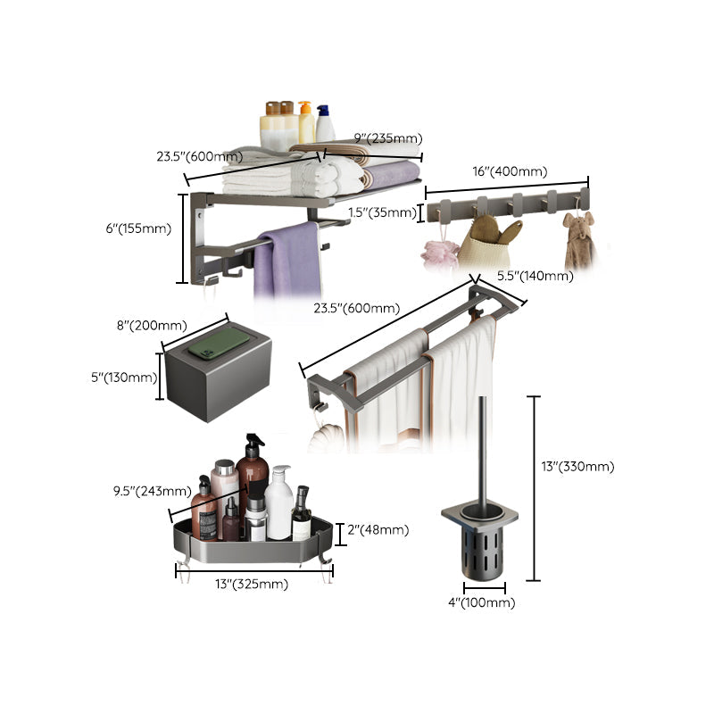 BowLift | Modern Gray Bathroom Accessory Set Bathroom Shelf Towel Bar Bathroom Accessory Set