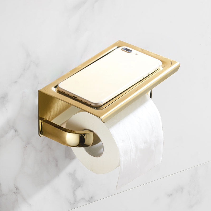 BowLift | Gold Modern Bathroom Set, Polished Gold, 4 Pieces, Towel Holder, Paper Holder