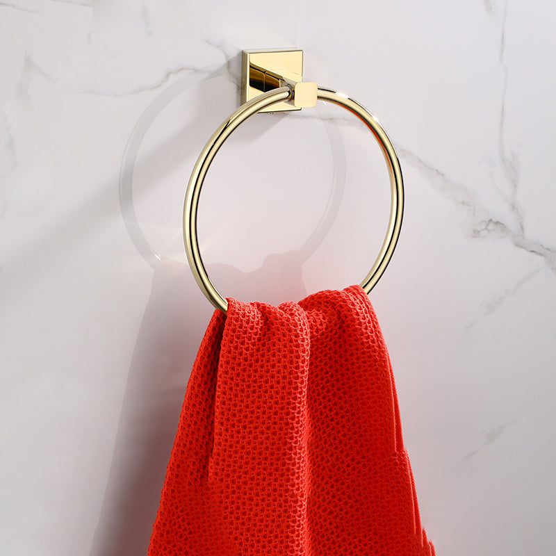 BowLift | Gold Modern Bathroom Set, Polished Gold, 4 Pieces, Towel Holder, Paper Holder