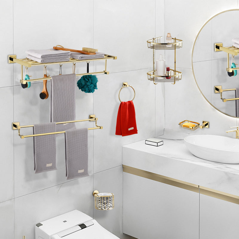 BowLift | Gold Modern Bathroom Set, Polished Gold, 4 Pieces, Towel Holder, Paper Holder