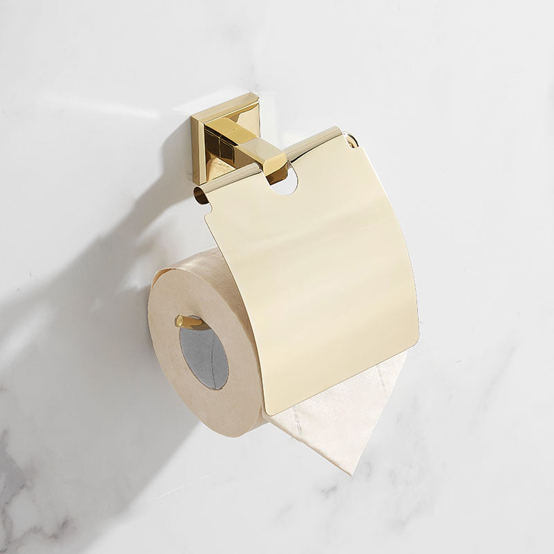 BowLift | Gold Modern Bathroom Set, Polished Gold, 4 Pieces, Towel Holder, Paper Holder