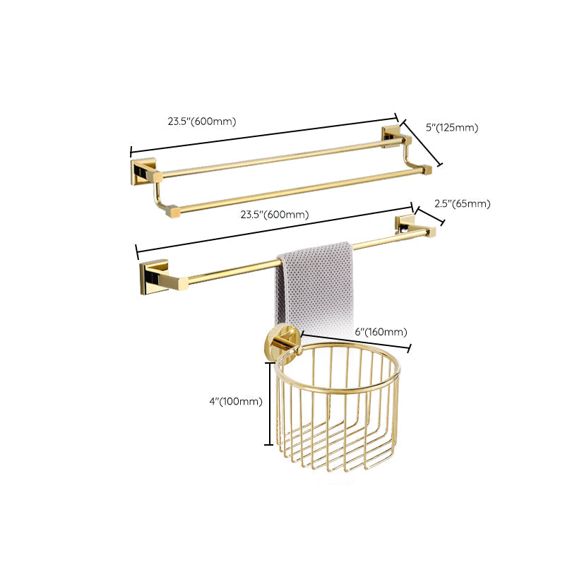 BowLift | Gold Modern Bathroom Set, Polished Gold, 4 Pieces, Towel Holder, Paper Holder