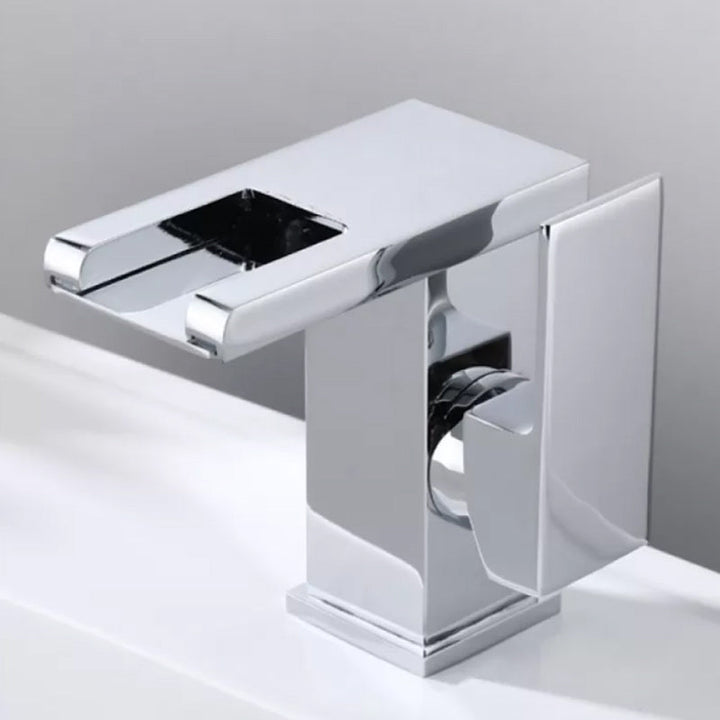 BowLift | Contemporary Square Vessel Faucet Waterfall Spout with LED Three-Color Illumination