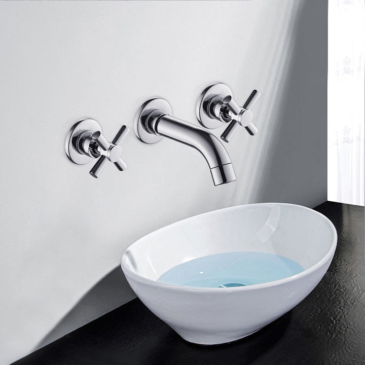 BowLift | Modern Cross Handle Faucet Monochrome Wall Mounted Bathroom Faucet