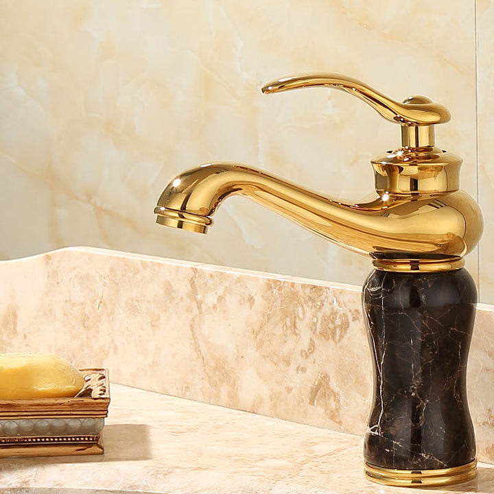 BowLift | Deck Mounted Copper Tub Faucet Low Arc Roman Tub Faucet Set with Jade