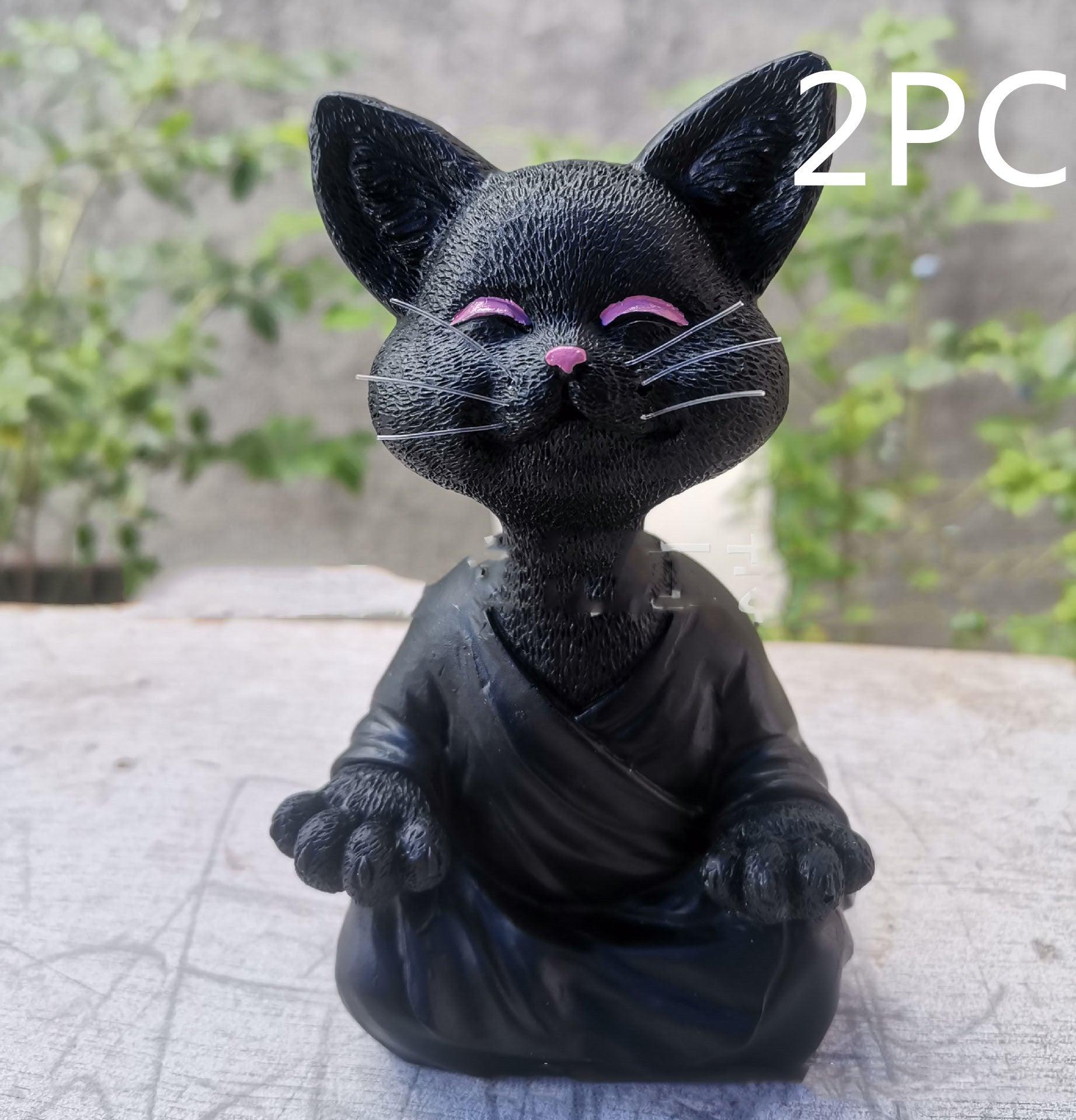 BowLift | Playful Black Buddha Cat Figure Meditation Yoga Collectible Happy Cat Decor Home Garden Decoration Garden Ornament