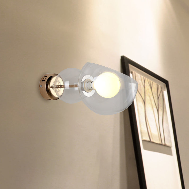 BowLift | 1 Head Bedroom Wall Lamp Postmodern Brass Wall Lighting with Dome Clear/Amber Glass Shade