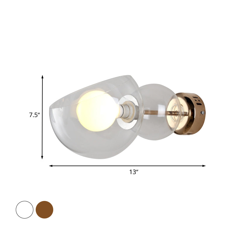 BowLift | 1 Head Bedroom Wall Lamp Postmodern Brass Wall Lighting with Dome Clear/Amber Glass Shade