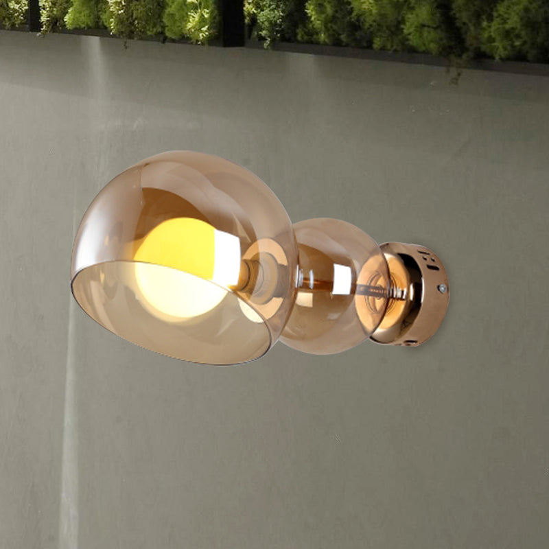 BowLift | 1 Head Bedroom Wall Lamp Postmodern Brass Wall Lighting with Dome Clear/Amber Glass Shade